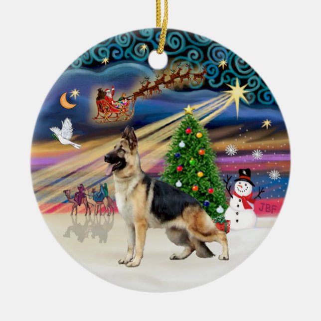 Weihnachtsmagie - Deutscher Hirte 13 Keramikornament (Vorne)