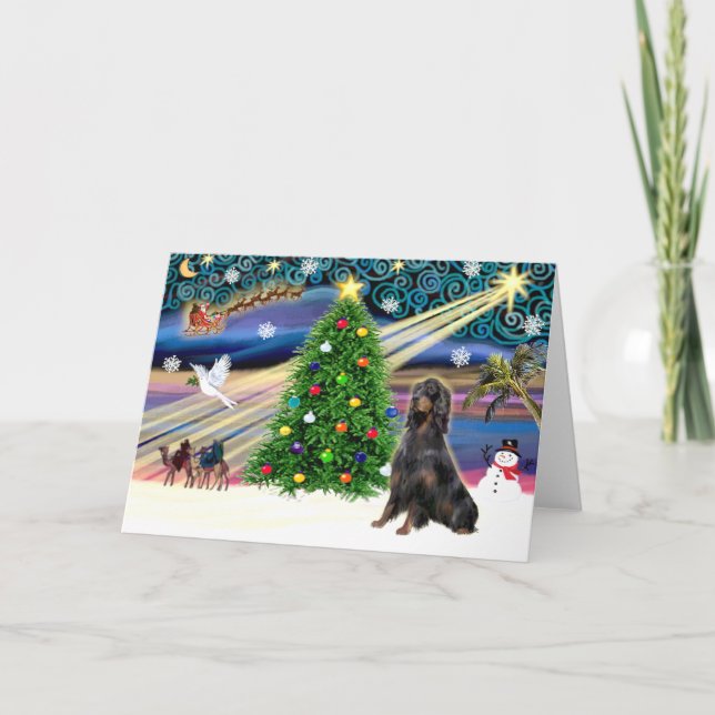 Weihnachtsmagie Gordon Setter Feiertagskarte (Vorderseite)