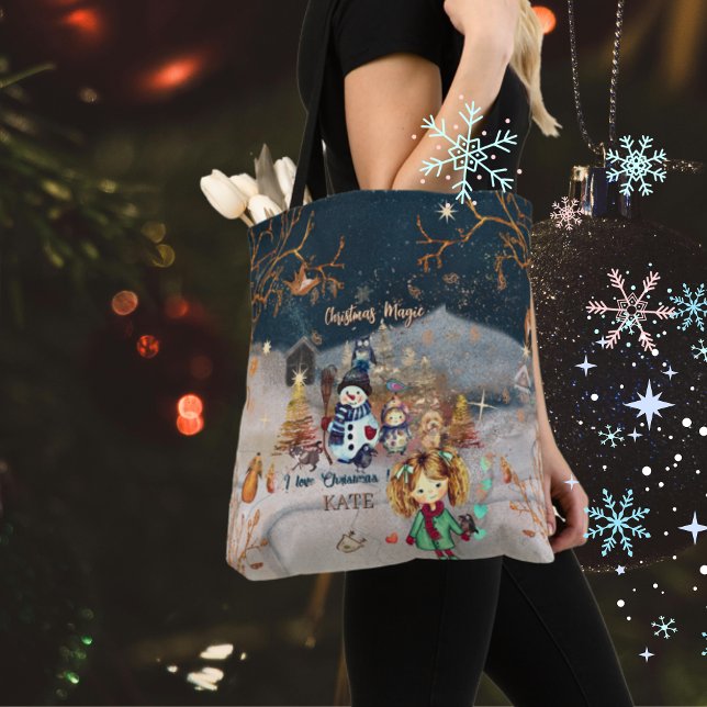 Weihnachtsmagie mit süße Figuren Tasche (Christmas Magic with cute Characters Tote)