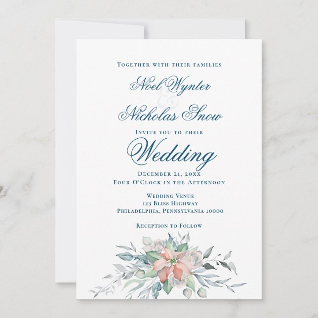 Weihnachtsmagie/ Poinsettia Bouquet Wedding Ankündigung (Vorderseite)