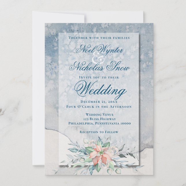 Weihnachtsmagie/Wasserfarbe Poinsettia Hochzeit Ankündigung (Vorderseite)