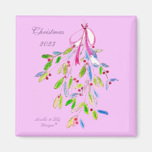 Weihnachtsmagnet mit Mistletoe, rosa Magnet