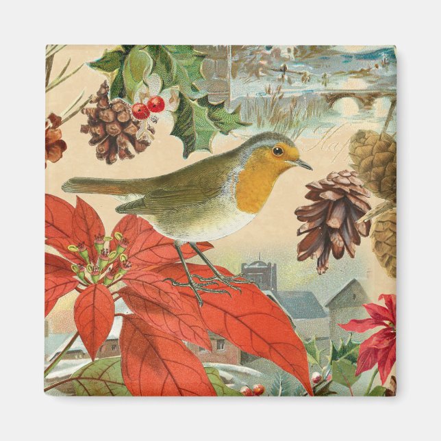Weihnachtsmagnet mit Vogel und Blume Magnet (Vorne)