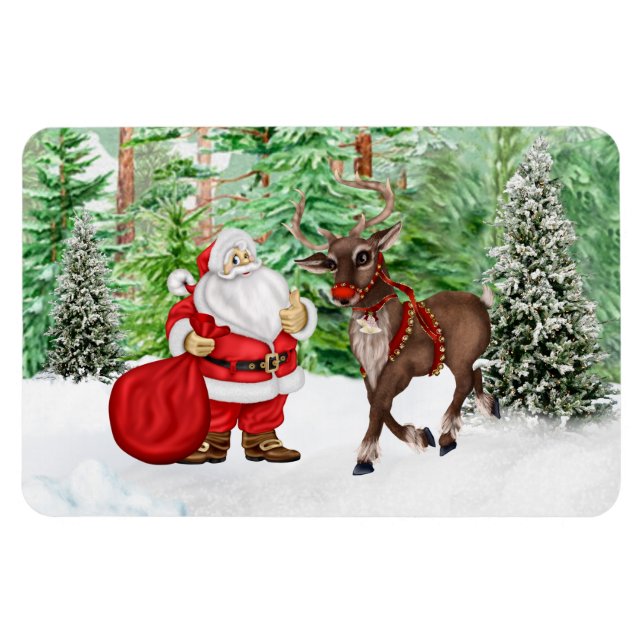 Weihnachtsmagnet mit Weihnachtsmann und Hirsch Magnet (Horizontal)