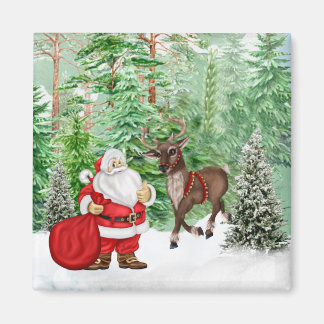 Weihnachtsmagnet mit Weihnachtsmann und Hirsch Magnet