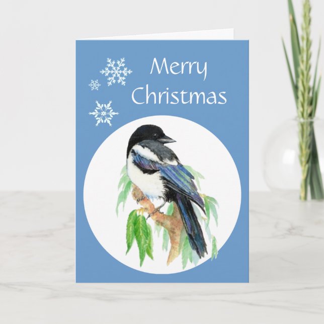 Weihnachtsmagpie, Garten, Vögel, Naturgrüße Feiertagskarte (Vorderseite)