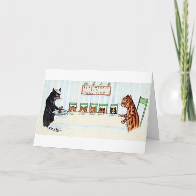 Weihnachtsmahlzeit, Louis Wain Feiertagskarte (Vorderseite)