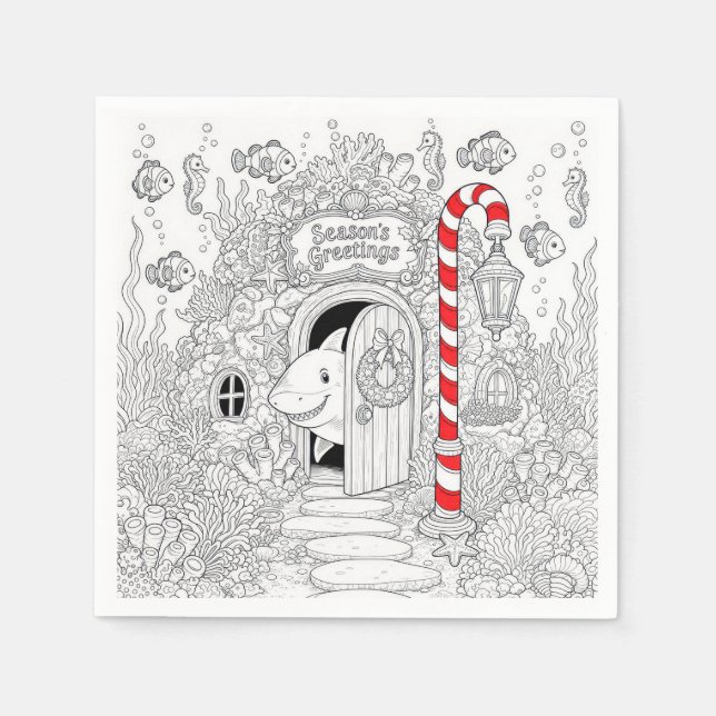 Weihnachtsmalbuch mit Hai Serviette (Vorderseite)