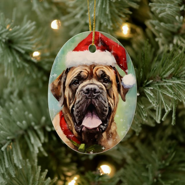 Weihnachtsmalerei von Mastiff Keramik Ornament (Baum)