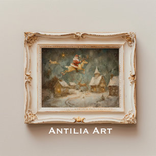 Weihnachtsmalerei Weihnachtsmann & Reindeer Poster