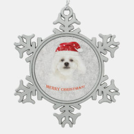 Weihnachtsmaltesischer Welpe Schneeflocken Zinn-Ornament