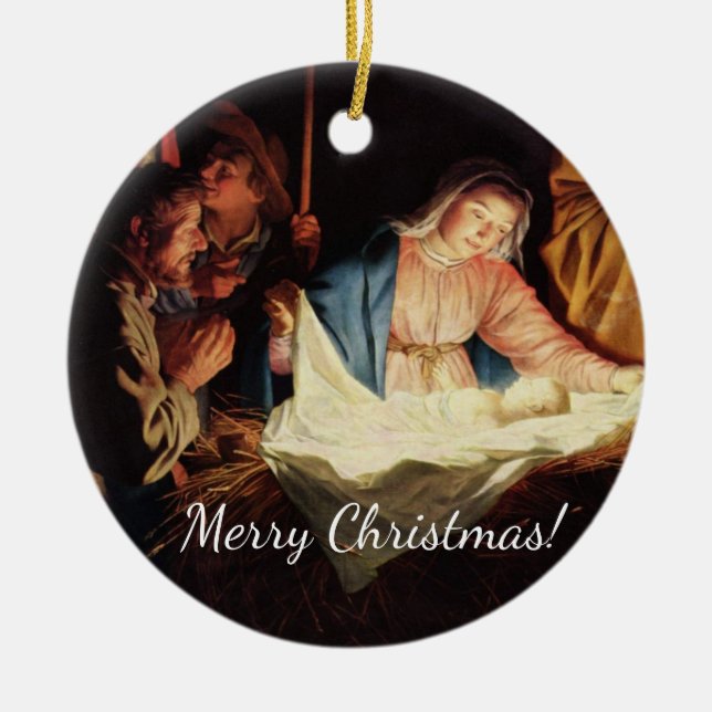 Weihnachtsmanagerszene Keramik Ornament (Vorne)