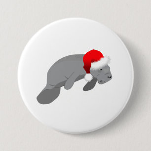 Weihnachtsmanatee Funny Sea Kuh mit Weihnachtsmann Button