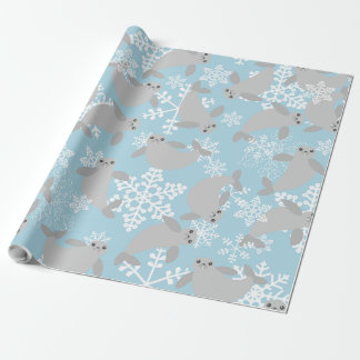 Weihnachtsmanatee Winterblaue Schneeflocken Geschenkpapier