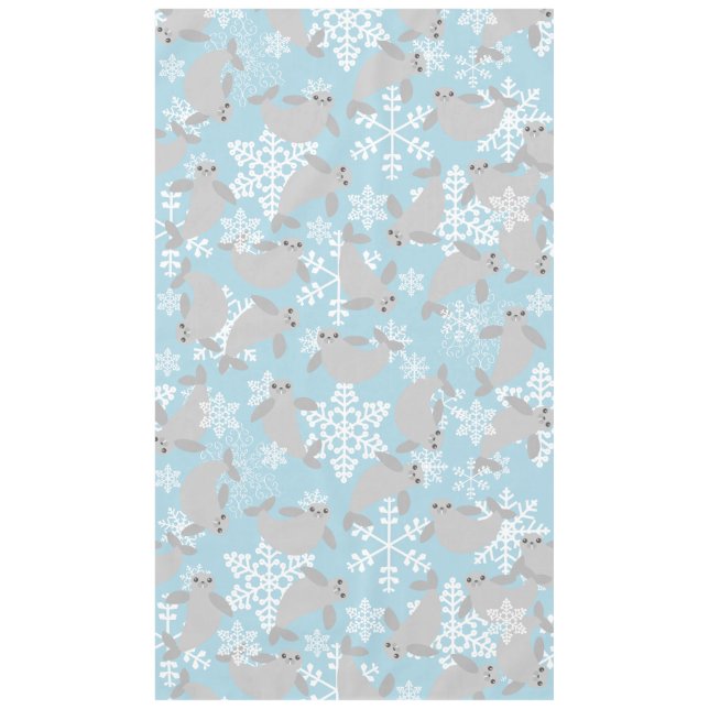 Weihnachtsmanatee Winterblaue Schneeflocken Tischdecke (Vorderseite)
