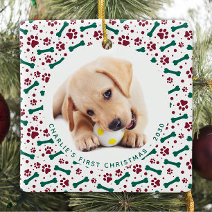 Weihnachtsmann 2 Hund Foto Paw Prints Personalisie Keramikornament