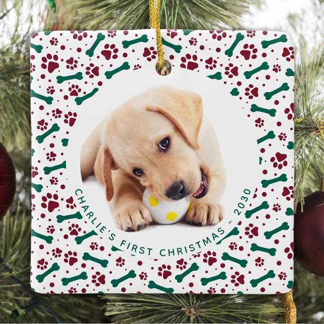 Weihnachtsmann 2 Hund Foto Paw Prints Personalisie Keramikornament (Von Creator hochgeladen)