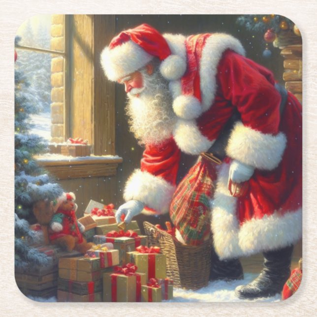 Weihnachtsmann 3 rechteckiger pappuntersetzer (Vorderseite)
