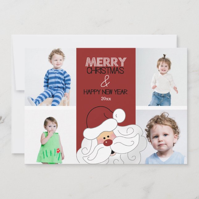 Weihnachtsmann 4-Foto 12x18 Weihnachtskarte Feiertagskarte (Vorderseite)