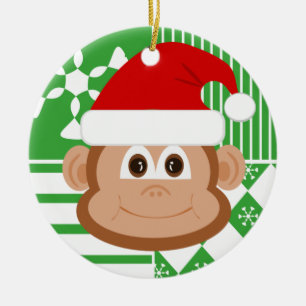 Weihnachtsmann-Affe-Weihnachtsverzierung Keramikornament