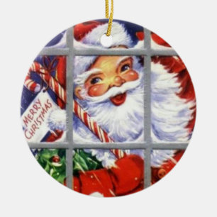 Weihnachtsmann am Fenster Vintage-Ornament Keramik Ornament