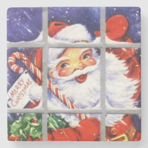 Weihnachtsmann am Fenster Weihnachten Vintage Steinuntersetzer