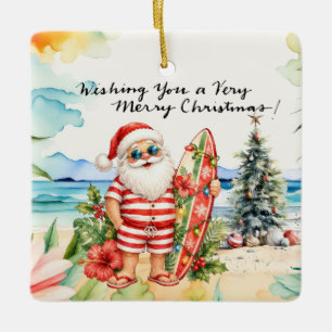 WEIHNACHTSMANN am Hawaii-Strand für Weihnachten Keramikornament