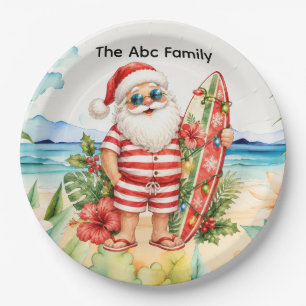 WEIHNACHTSMANN am Hawaii-Strand für Weihnachten Pappteller