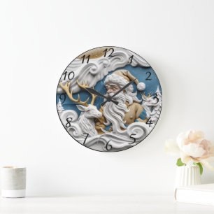 Weihnachtsmann am Heiligen Abend Große Wanduhr
