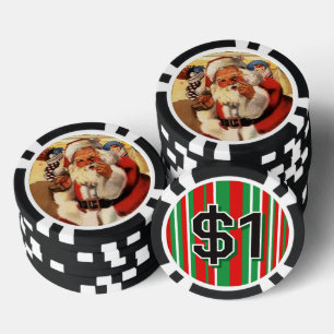 Weihnachtsmann am Kamin Vintage Rot Grün Wechselwe Pokerchips