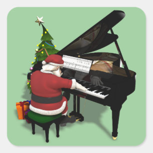 Weihnachtsmann am Klavier Quadratischer Aufkleber