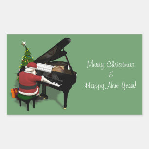 Weihnachtsmann am Klavier Rechteckiger Aufkleber