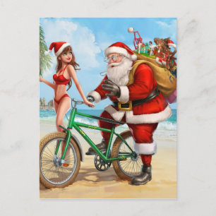 Weihnachtsmann am Strand, Frohe Weihnachten! Postkarte