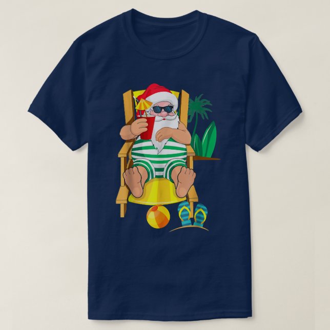 Weihnachtsmann am Strand, Hawaiianischer Weihnacht T-Shirt (Design vorne)