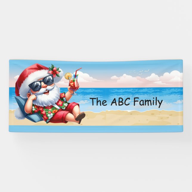 Weihnachtsmann am Strand Weihnachten im Juli Party Banner (Horizontal)