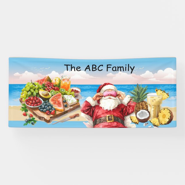 Weihnachtsmann am Strand Weihnachten im Juli Party Banner (Horizontal)