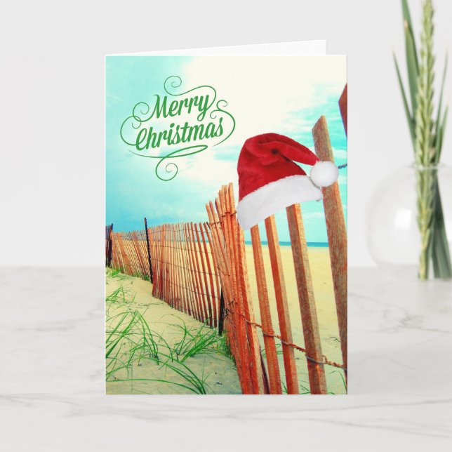 Weihnachtsmann am Strand Weihnachtskarte Feiertagskarte (Vorderseite)