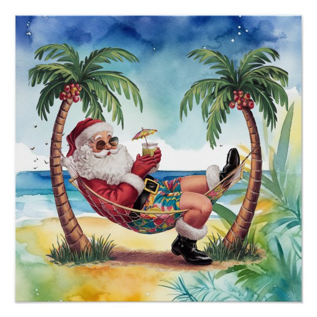 Weihnachtsmann am Strand zu Weihnachten im Juli Poster (Vorderseite)