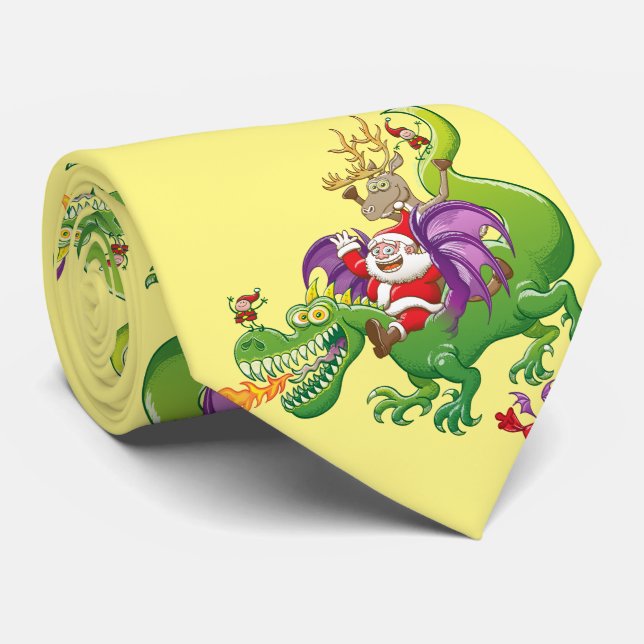 Weihnachtsmann änderte sein Ren für einen Drachen Krawatte (Gerollt)