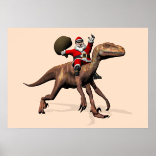Weihnachtsmann auf Deinonychus reitend Poster