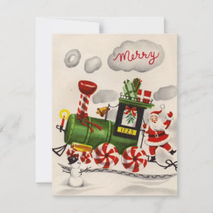 Weihnachtsmann auf dem Kaugummizug im Vintage-Stil Feiertagskarte