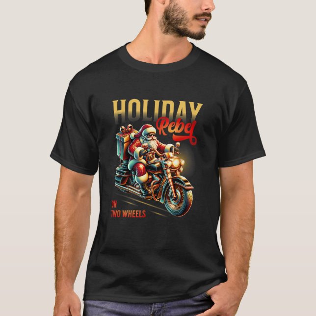 Weihnachtsmann auf dem Motorrad Holiday Biker Chri T-Shirt (Vorderseite)