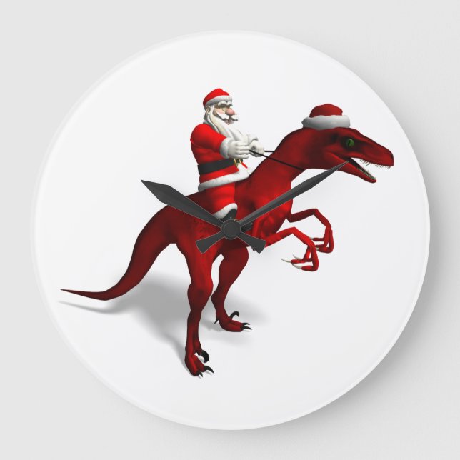 Weihnachtsmann auf Dino Große Wanduhr (Vorderseite)