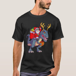 Weihnachtsmann auf Dinosaurier Rehkitz Weihnachten T-Shirt