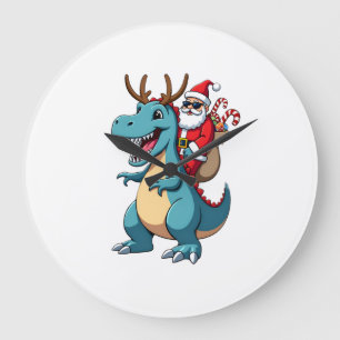 Weihnachtsmann auf Dinosaurierhirsch Xmas (1) Große Wanduhr