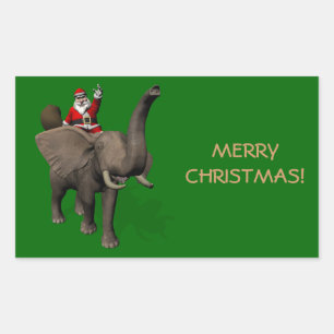 Weihnachtsmann auf einem Elefanten reitend Rechteckiger Aufkleber