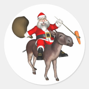 Weihnachtsmann auf einem Esel reitend Runder Aufkleber