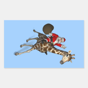 Weihnachtsmann auf einem Giraffen reitend Rechteckiger Aufkleber
