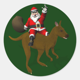 Weihnachtsmann auf einem Känguru reitend Runder Aufkleber