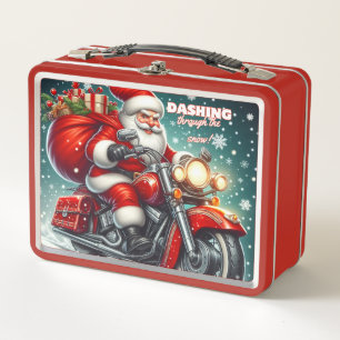 Weihnachtsmann auf einem Motorrad Metall Brotdose